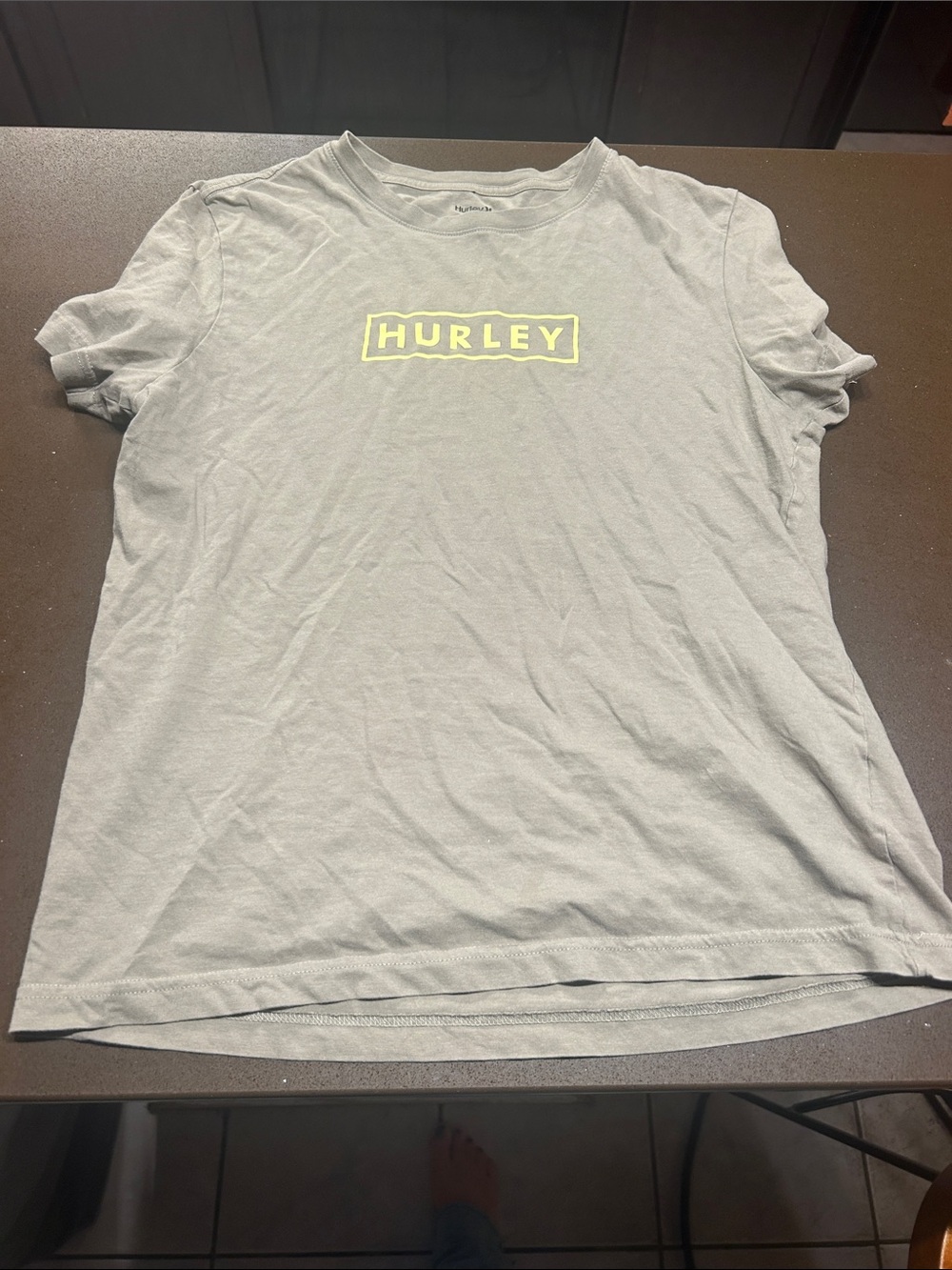 Hurley Women's Light Gray Tee with Yellow Logo